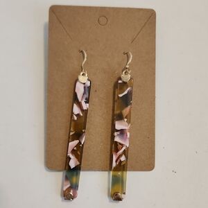 Pink & Olive Resin Bar Drop Earrings